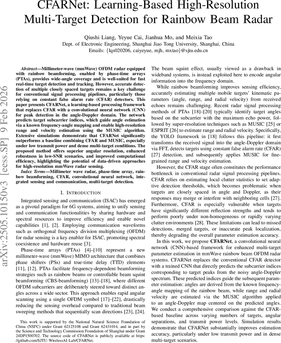 CFARNet: Learning-Based High-Resolution Multi-Target Detection for Rainbow Beam Radar