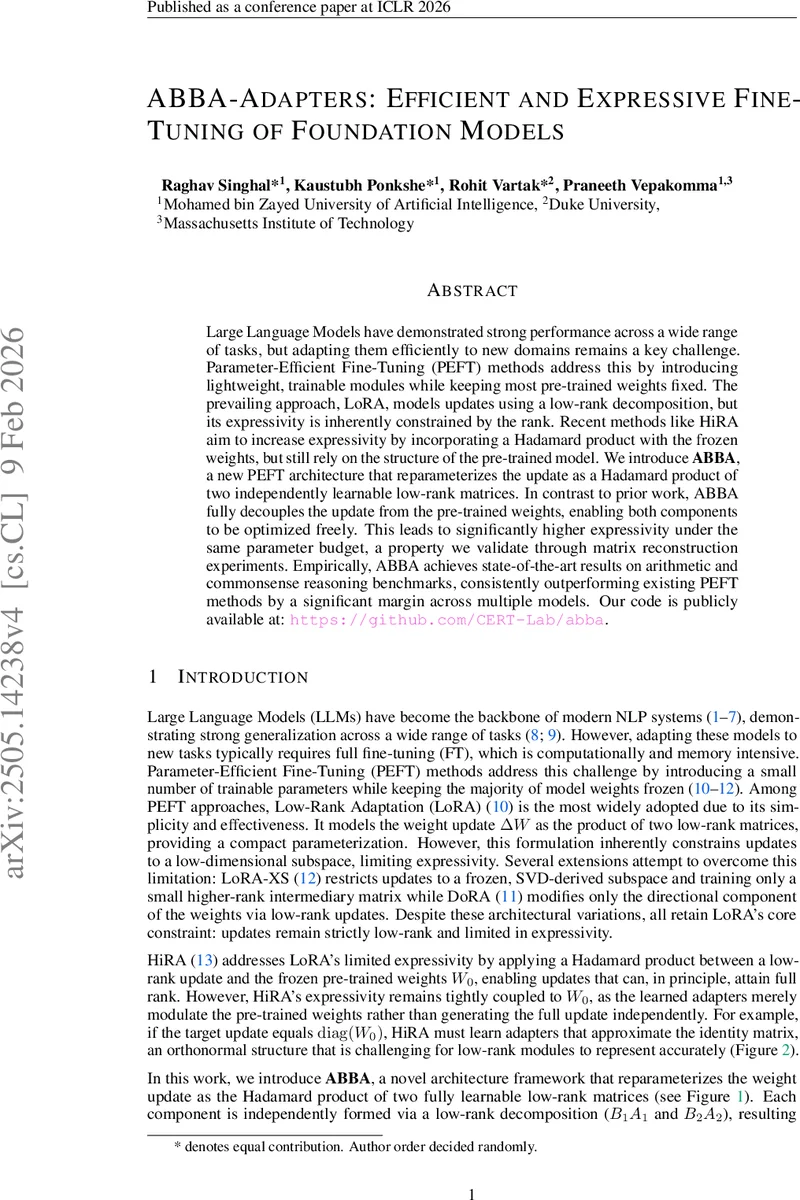 ABBA-Adapters: Efficient and Expressive Fine-Tuning of Foundation Models