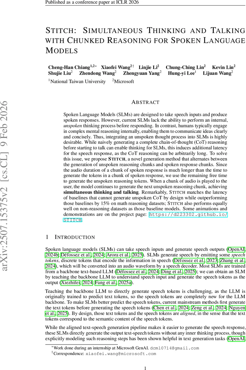 STITCH: Simultaneous Thinking and Talking with Chunked Reasoning for Spoken Language Models