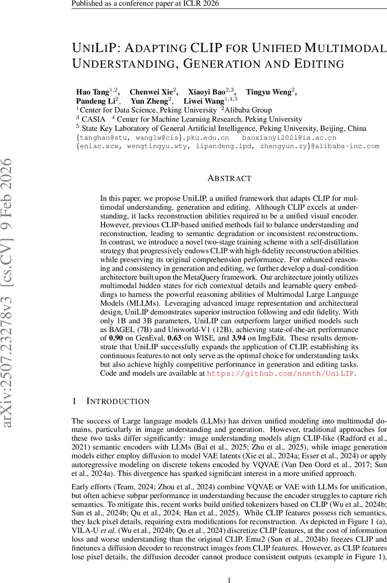 UniLiP: Adapting CLIP for Unified Multimodal Understanding, Generation and Editing
