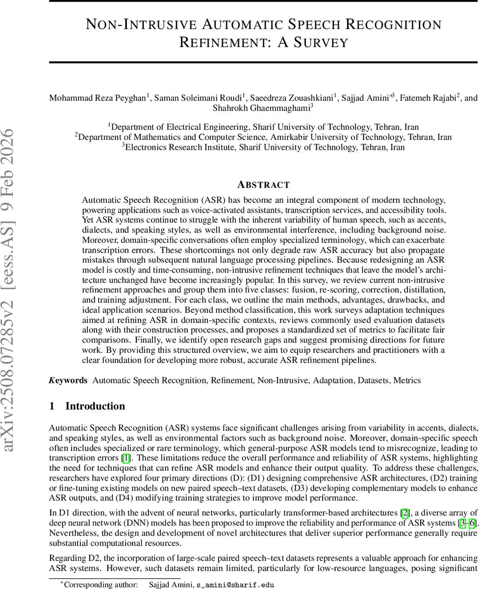 Non-Intrusive Automatic Speech Recognition Refinement: A Survey