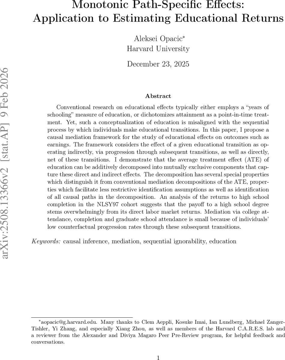 Monotonic Path-Specific Effects: Application to Estimating Educational Returns