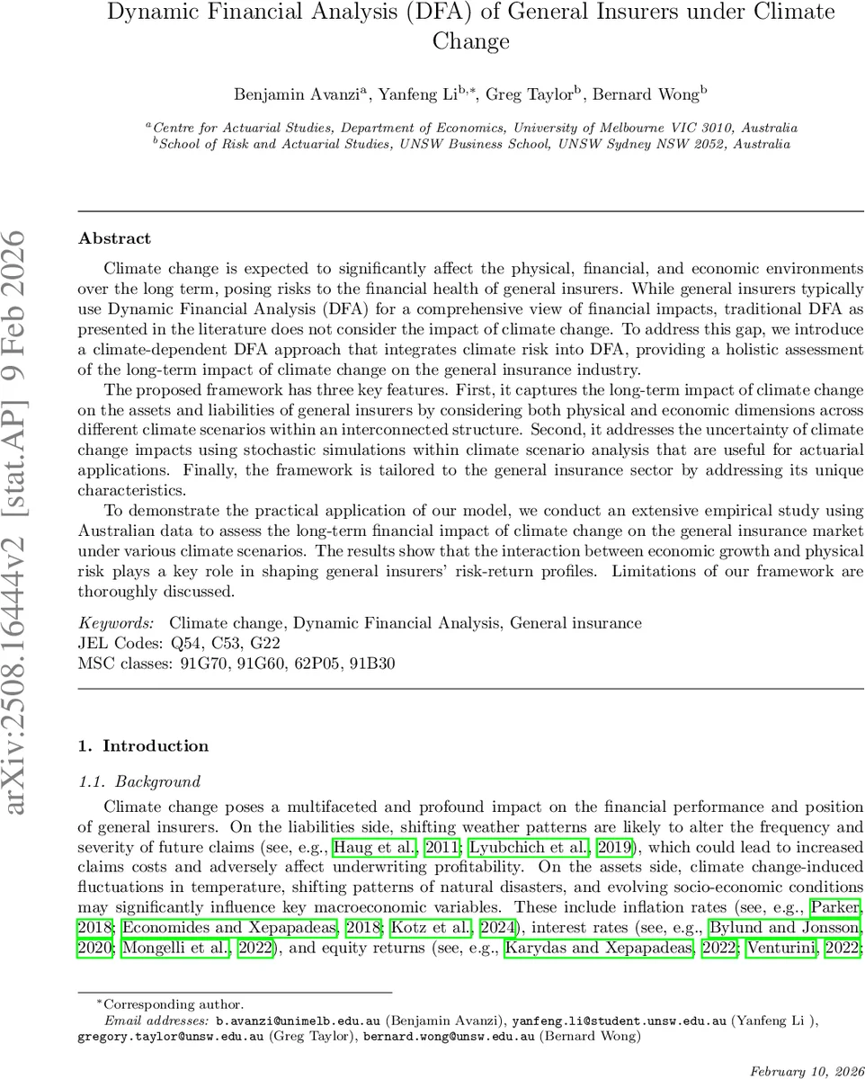 Dynamic Financial Analysis (DFA) of General Insurers under Climate Change