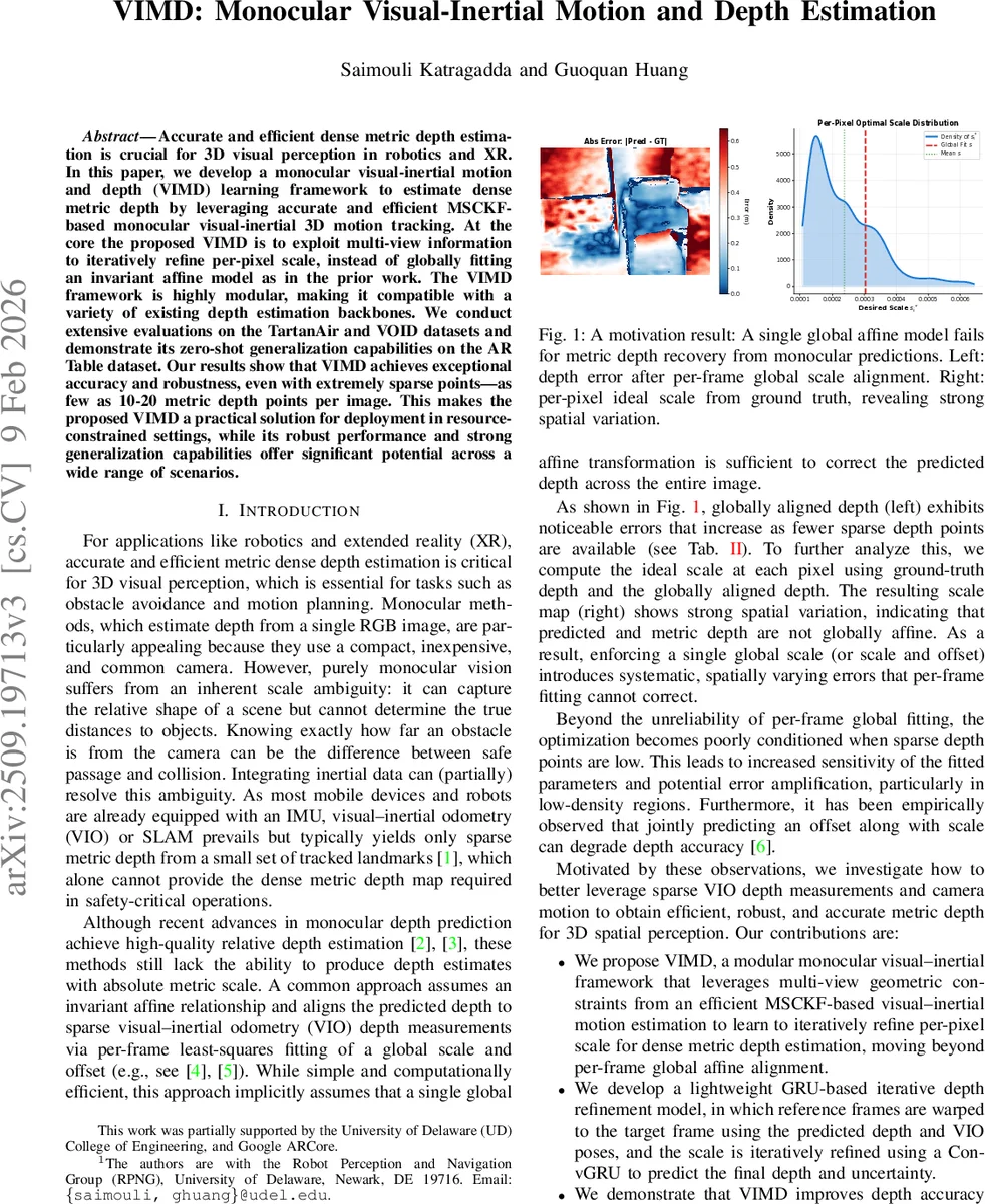 VIMD: Monocular Visual-Inertial Motion and Depth Estimation