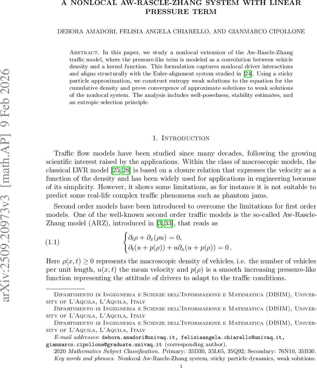 A nonlocal Aw-Rascle-Zhang system with linear pressure term