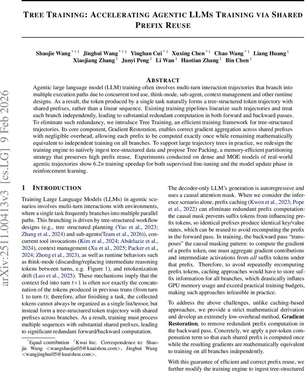 Tree Training: Accelerating Agentic LLMs Training via Shared Prefix Reuse