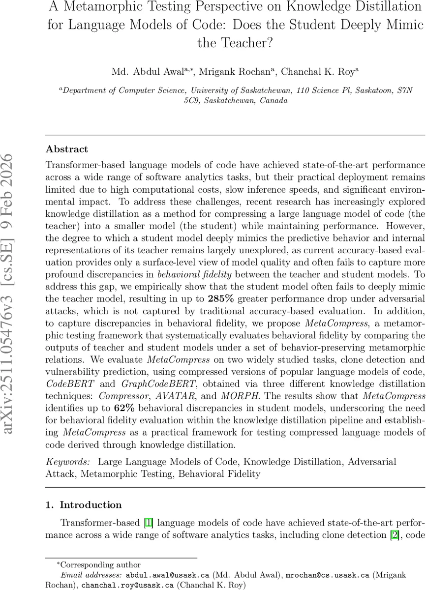 A Metamorphic Testing Perspective on Knowledge Distillation for Language Models of Code: Does the Student Deeply Mimic the Teacher?