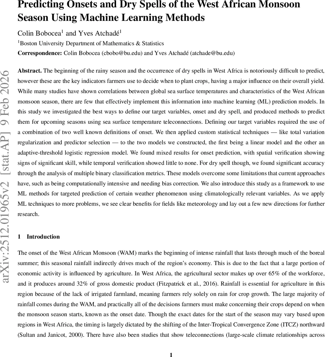 Predicting Onsets and Dry Spells of the West African Monsoon Season Using Machine Learning Methods