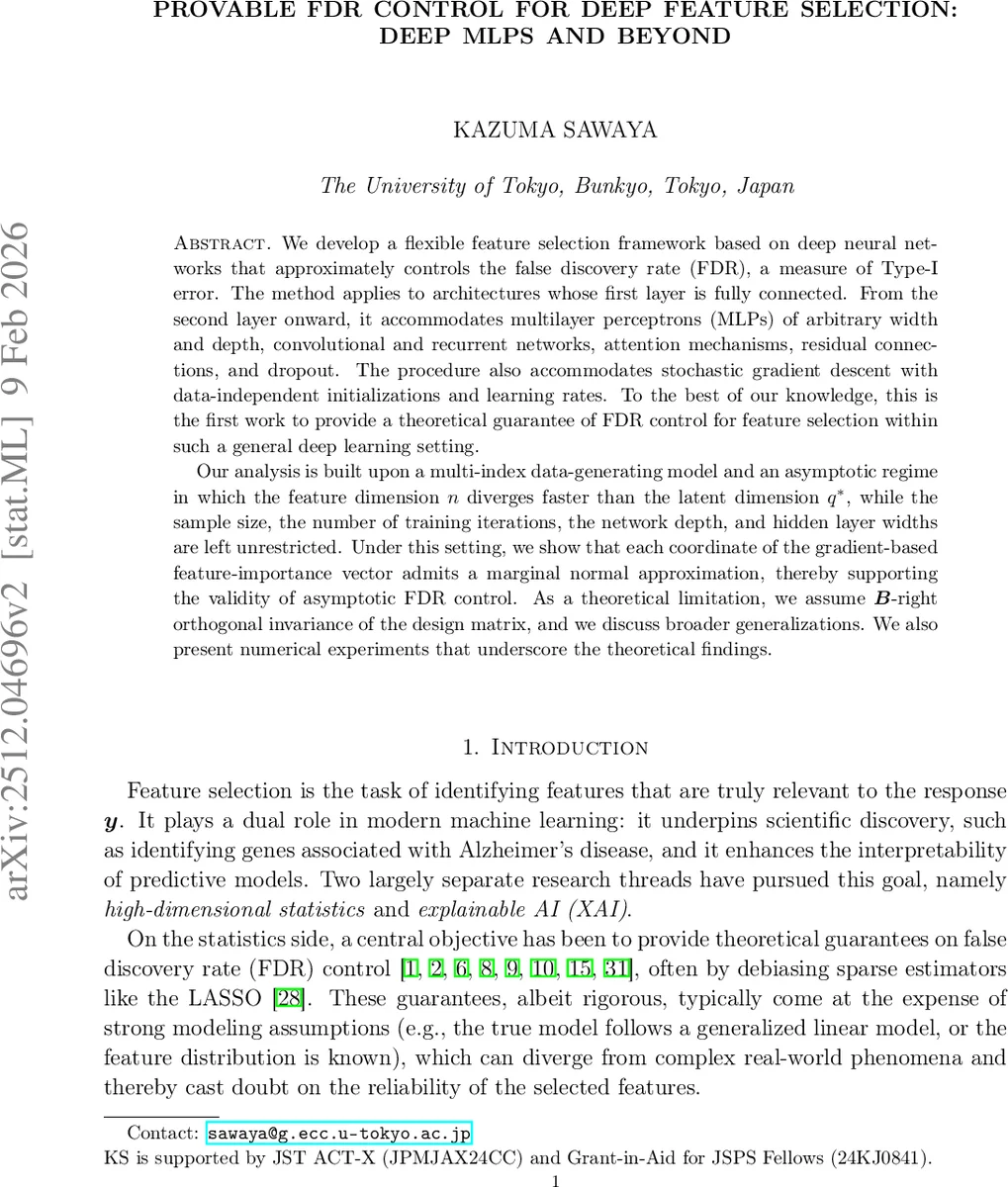 Provable FDR Control for Deep Feature Selection: Deep MLPs and Beyond