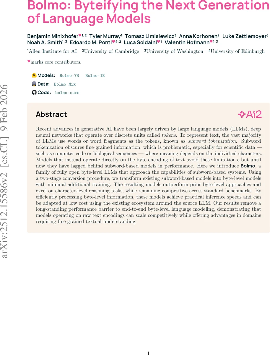 Bolmo: Byteifying the Next Generation of Language Models