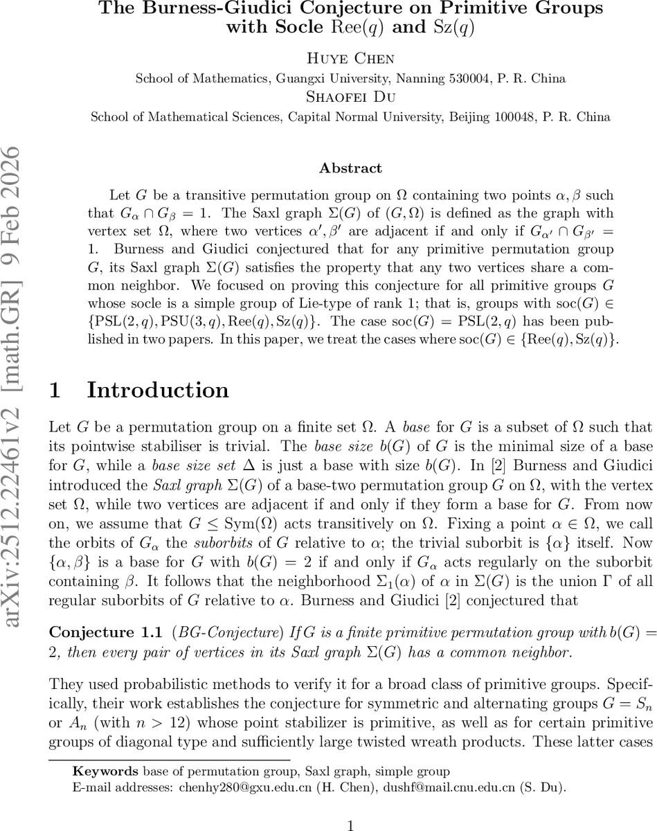 The Burness-Giudici Conjecture on Primitive Groups with Socle $Ree(q)$ and $Sz(q)$