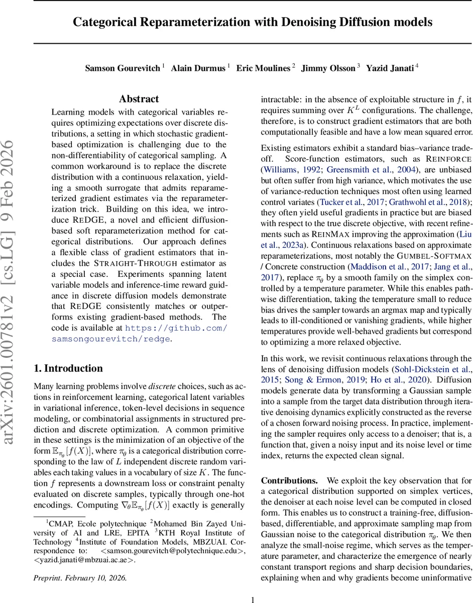 Categorical Reparameterization with Denoising Diffusion models