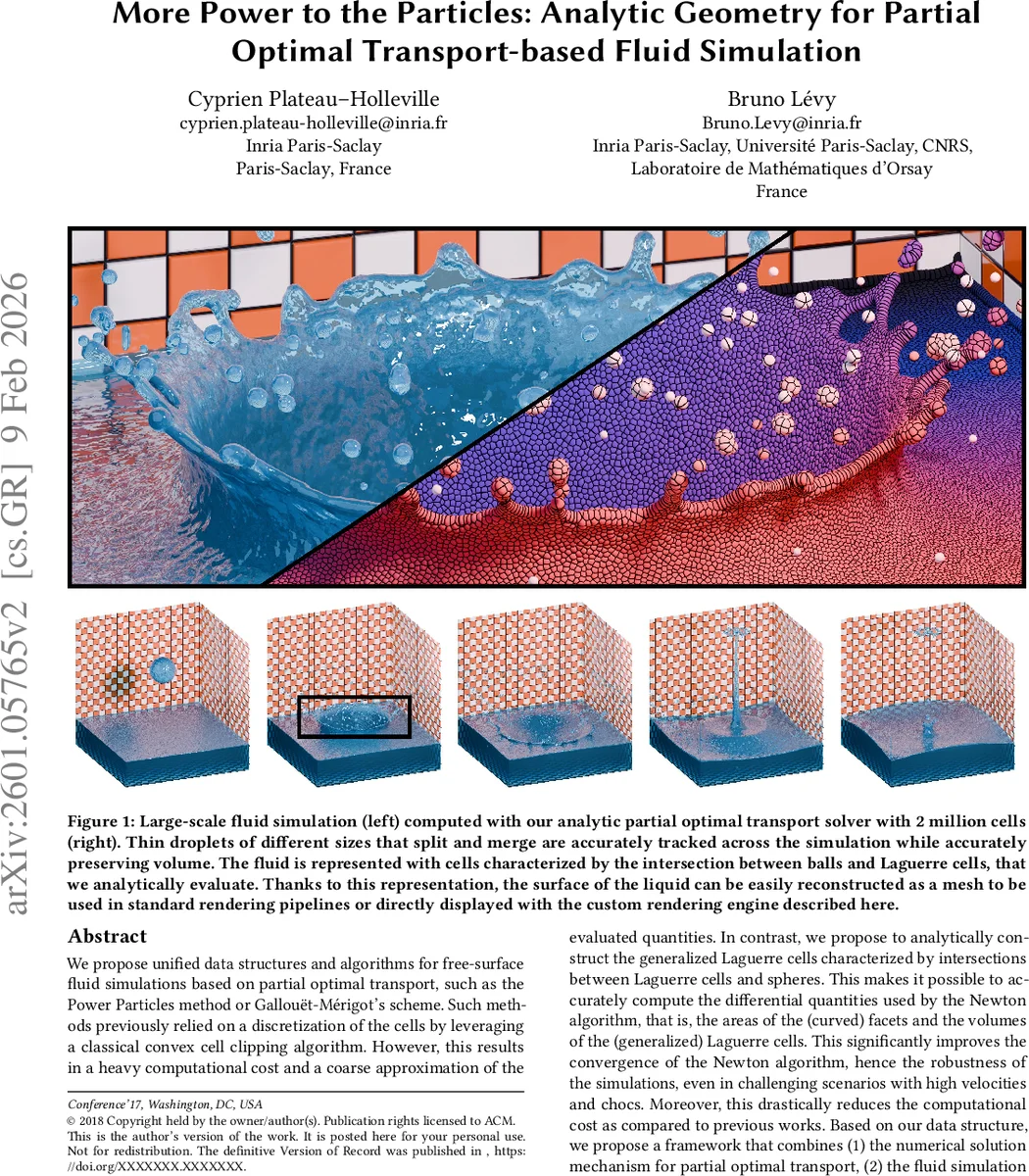 More Power to the Particles: Analytic Geometry for Partial Optimal Transport-based Fluid simulation
