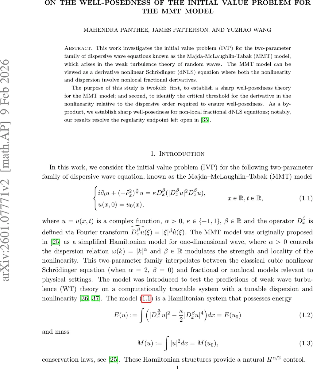 On the well-posedness of the initial value problem for the MMT model