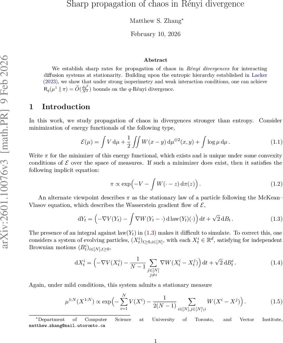 Sharp propagation of chaos in Rényi divergence