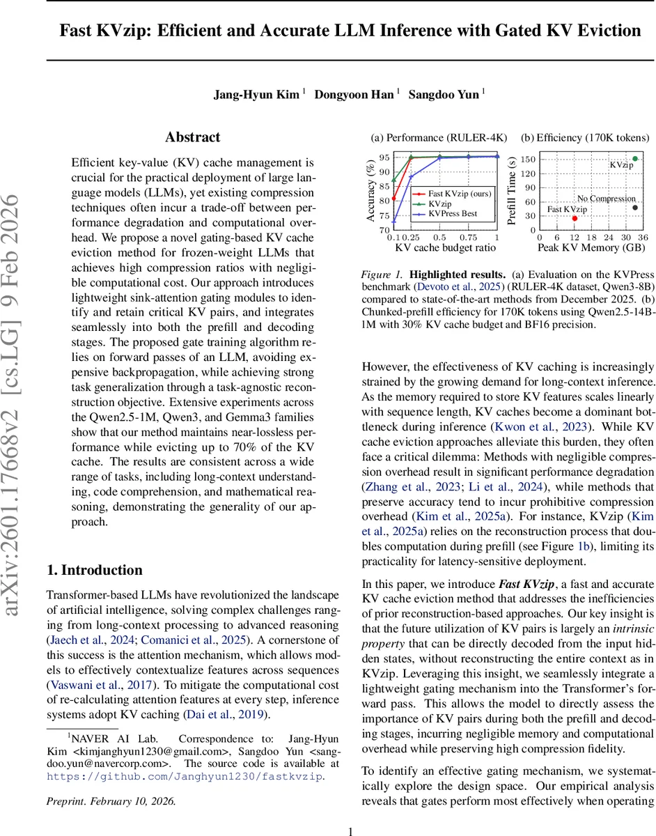 Fast KVzip: Efficient and Accurate LLM Inference with Gated KV Eviction