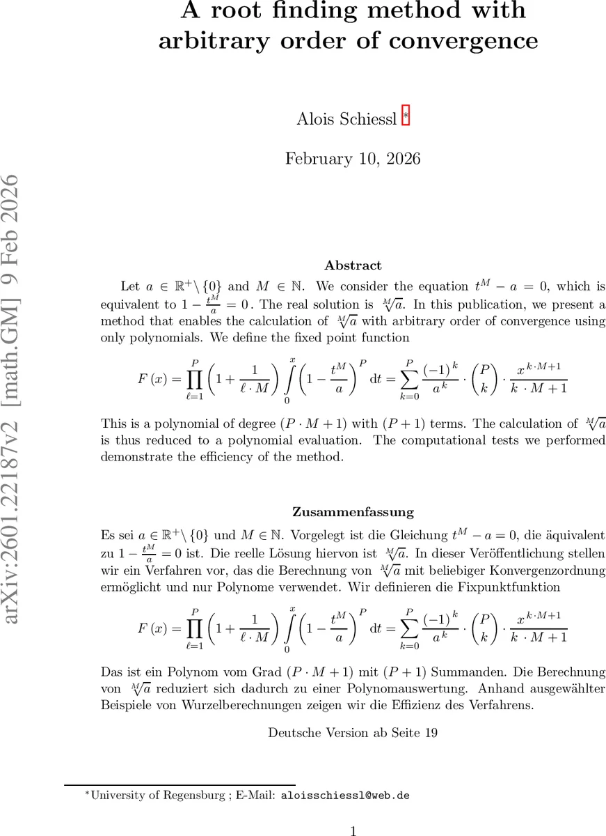A root finding method with arbitrary order of convergence