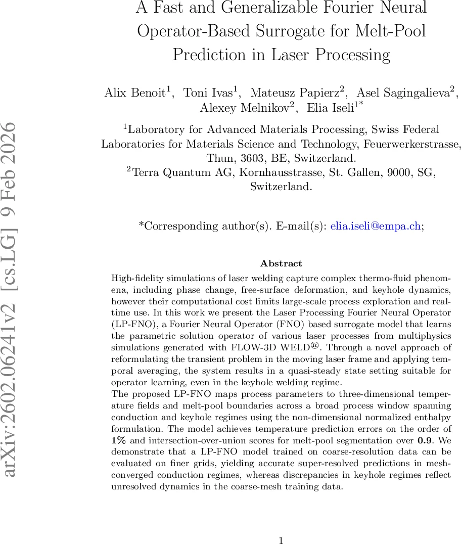 A Fast and Generalizable Fourier Neural Operator-Based Surrogate for Melt-Pool Prediction in Laser Processing