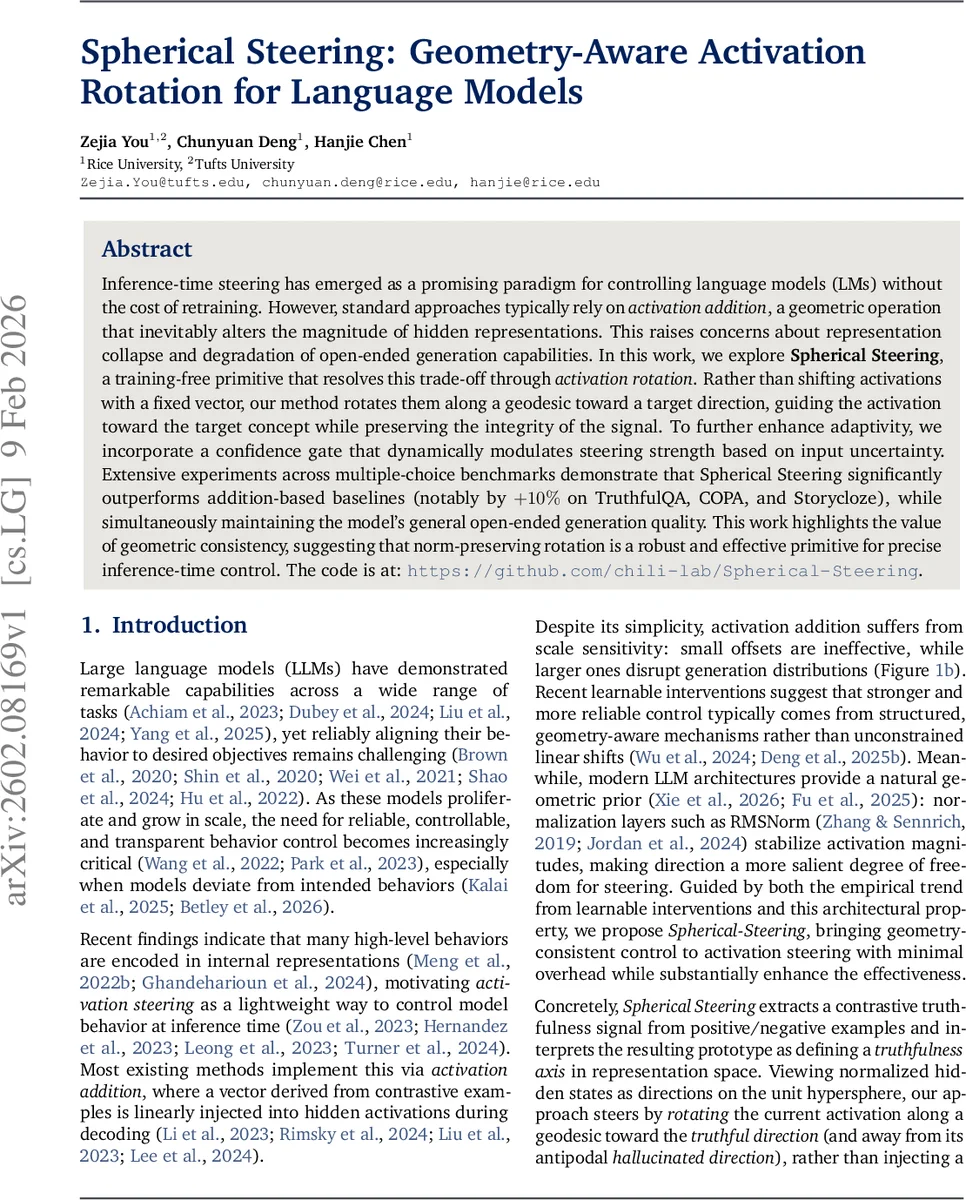 Spherical Steering: Geometry-Aware Activation Rotation for Language Models