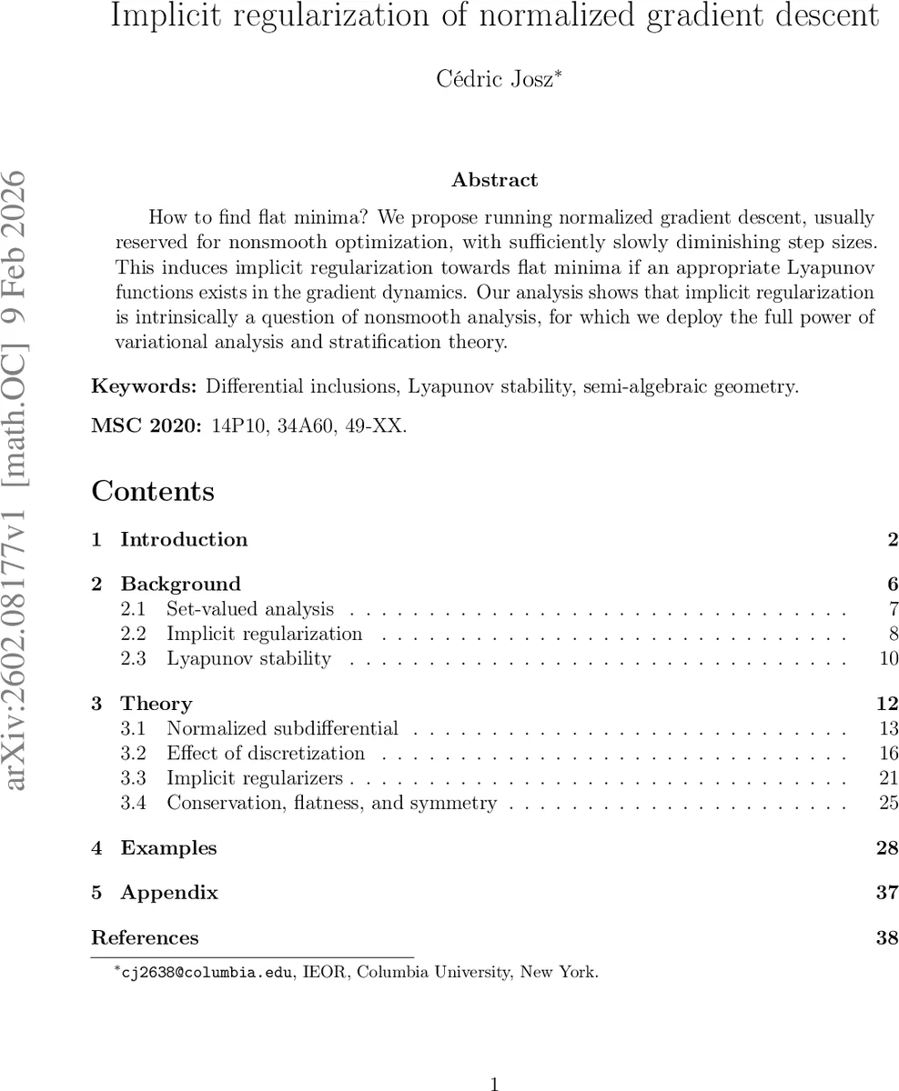 Implicit regularization of normalized gradient descent