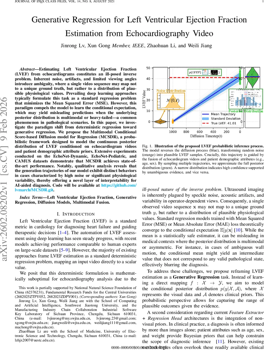 Generative Regression for Left Ventricular Ejection Fraction Estimation from Echocardiography Video