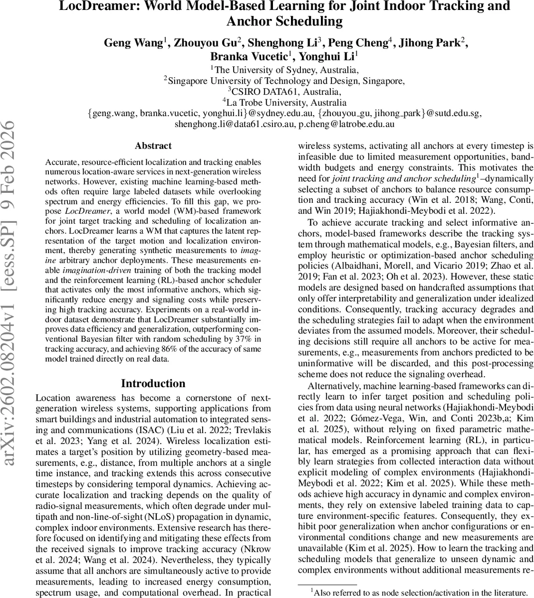 LocDreamer: World Model-Based Learning for Joint Indoor Tracking and Anchor Scheduling