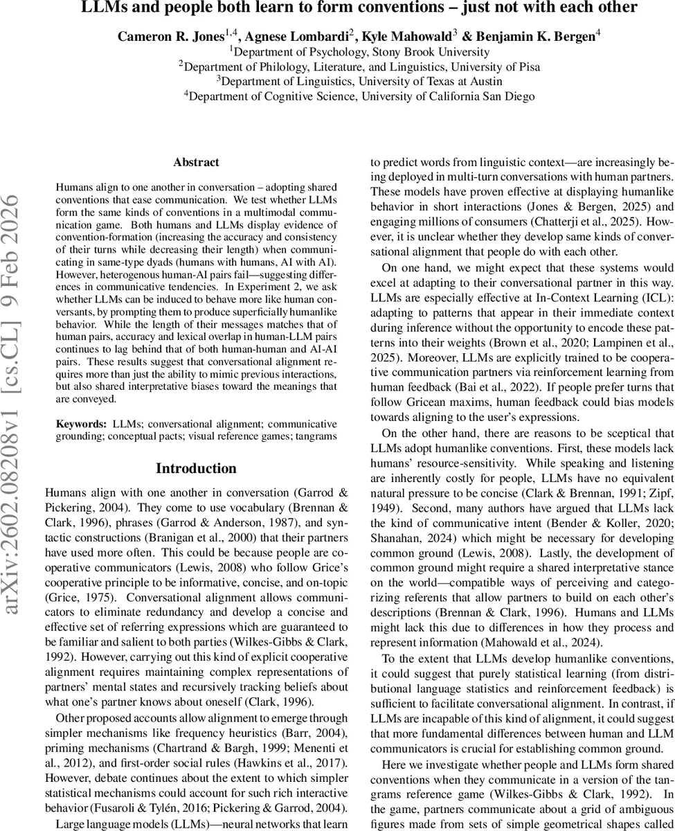 LLMs and people both learn to form conventions -- just not with each other