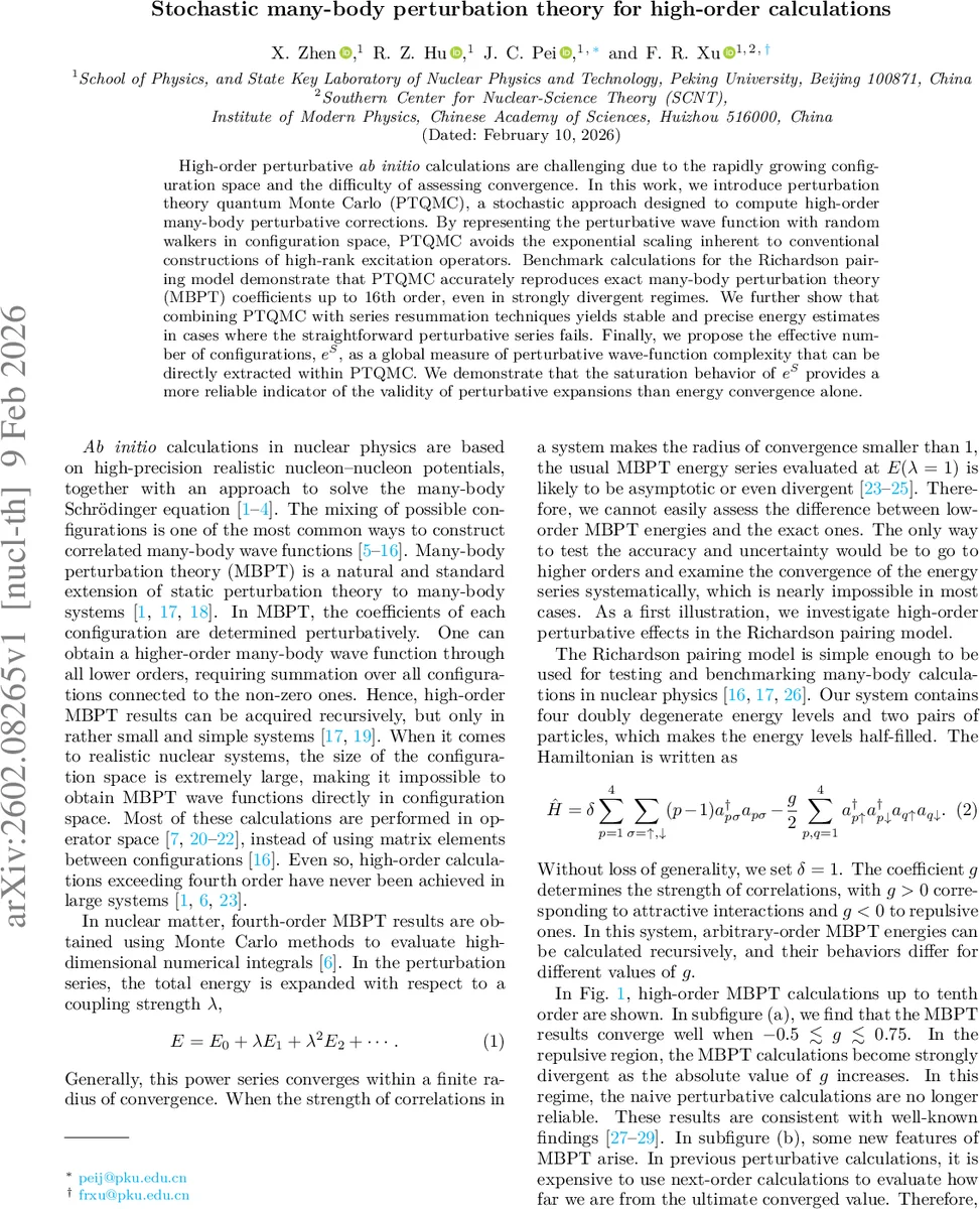 Stochastic many-body perturbation theory for high-order calculations
