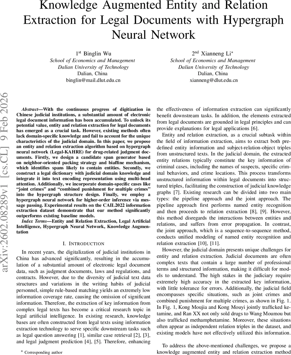 Knowledge Augmented Entity and Relation Extraction for Legal Documents with Hypergraph Neural Network