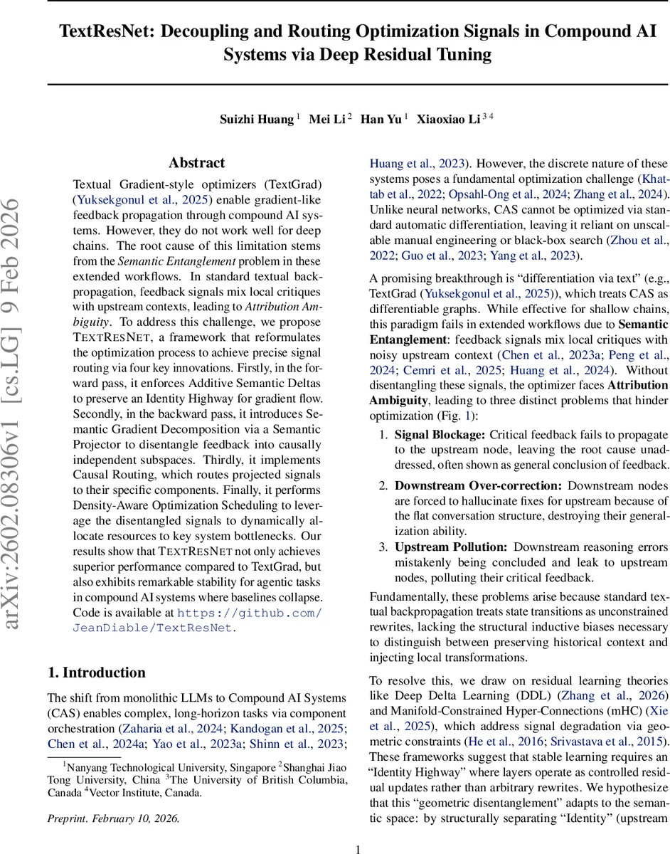 TextResNet: Decoupling and Routing Optimization Signals in Compound AI Systems via Deep Residual Tuning