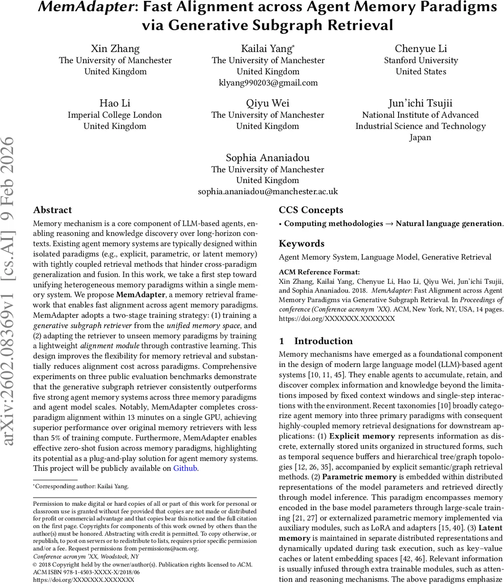 MemAdapter: Fast Alignment across Agent Memory Paradigms via Generative Subgraph Retrieval