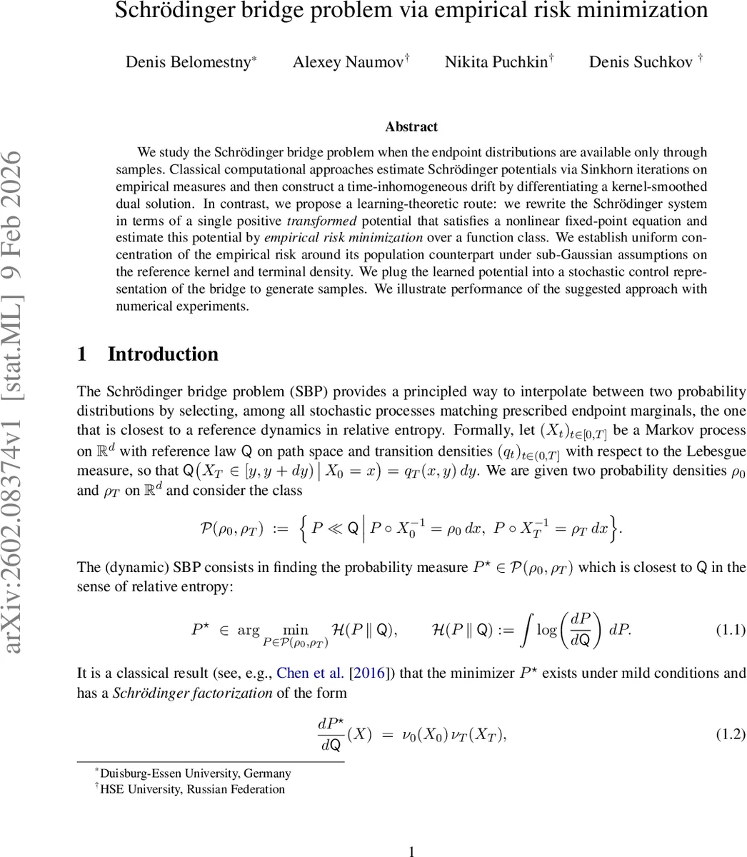 Schrödinger bridge problem via empirical risk minimization