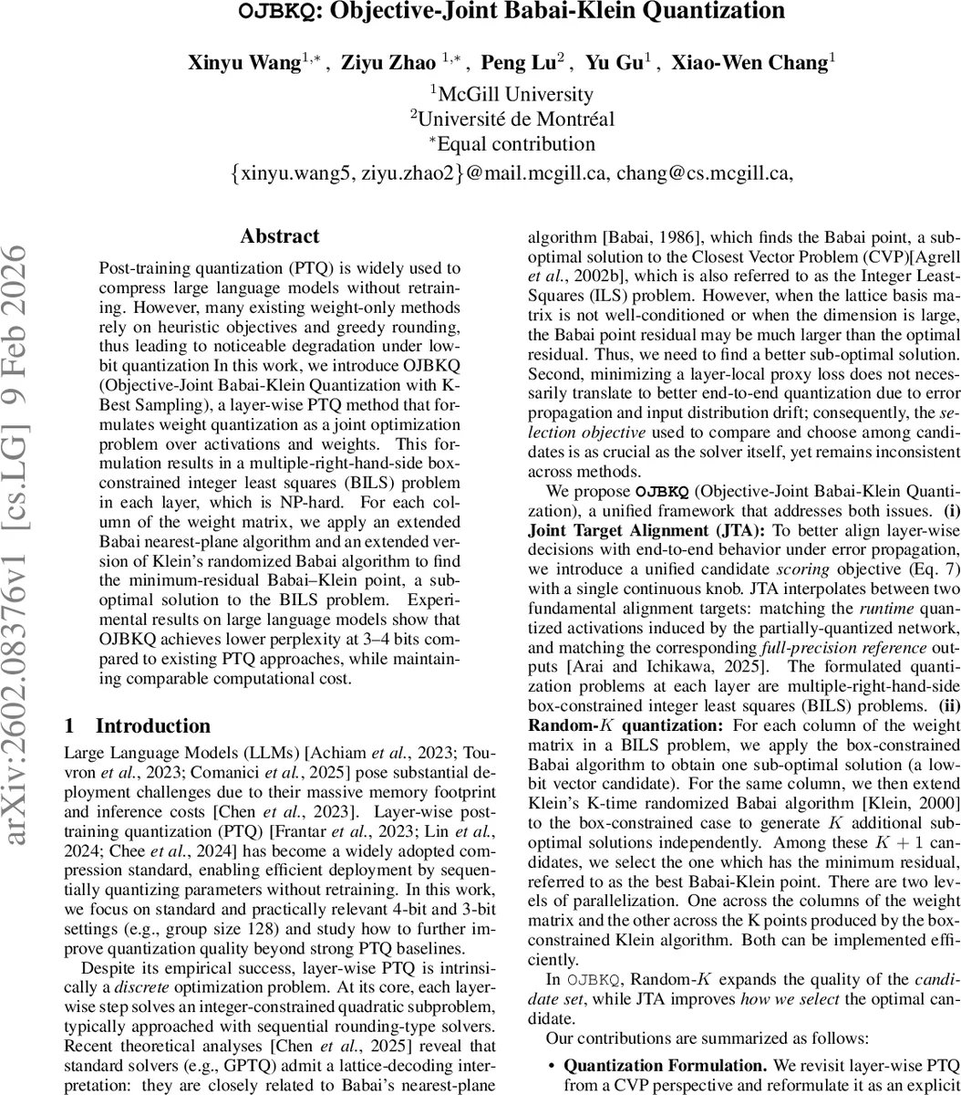 OJBKQ: Objective-Joint Babai-Klein Quantization