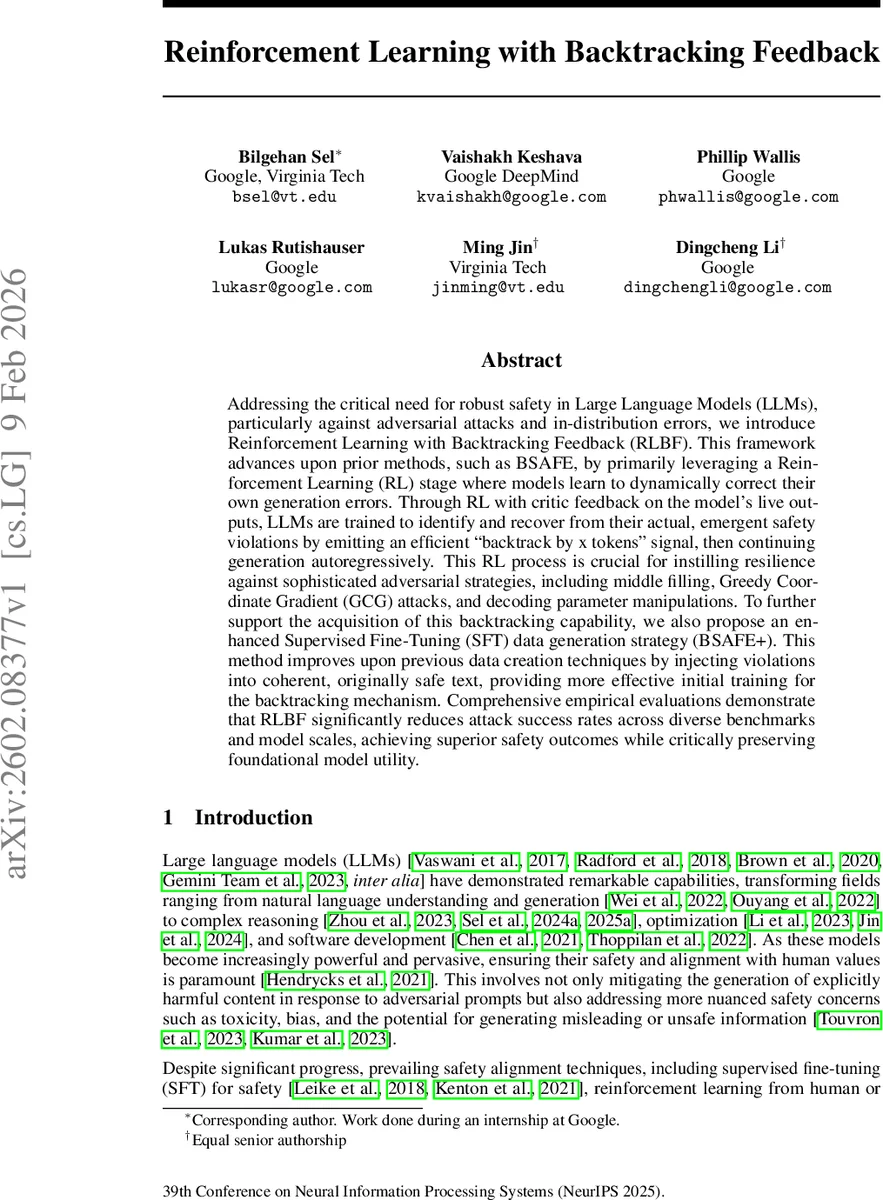 Reinforcement Learning with Backtracking Feedback