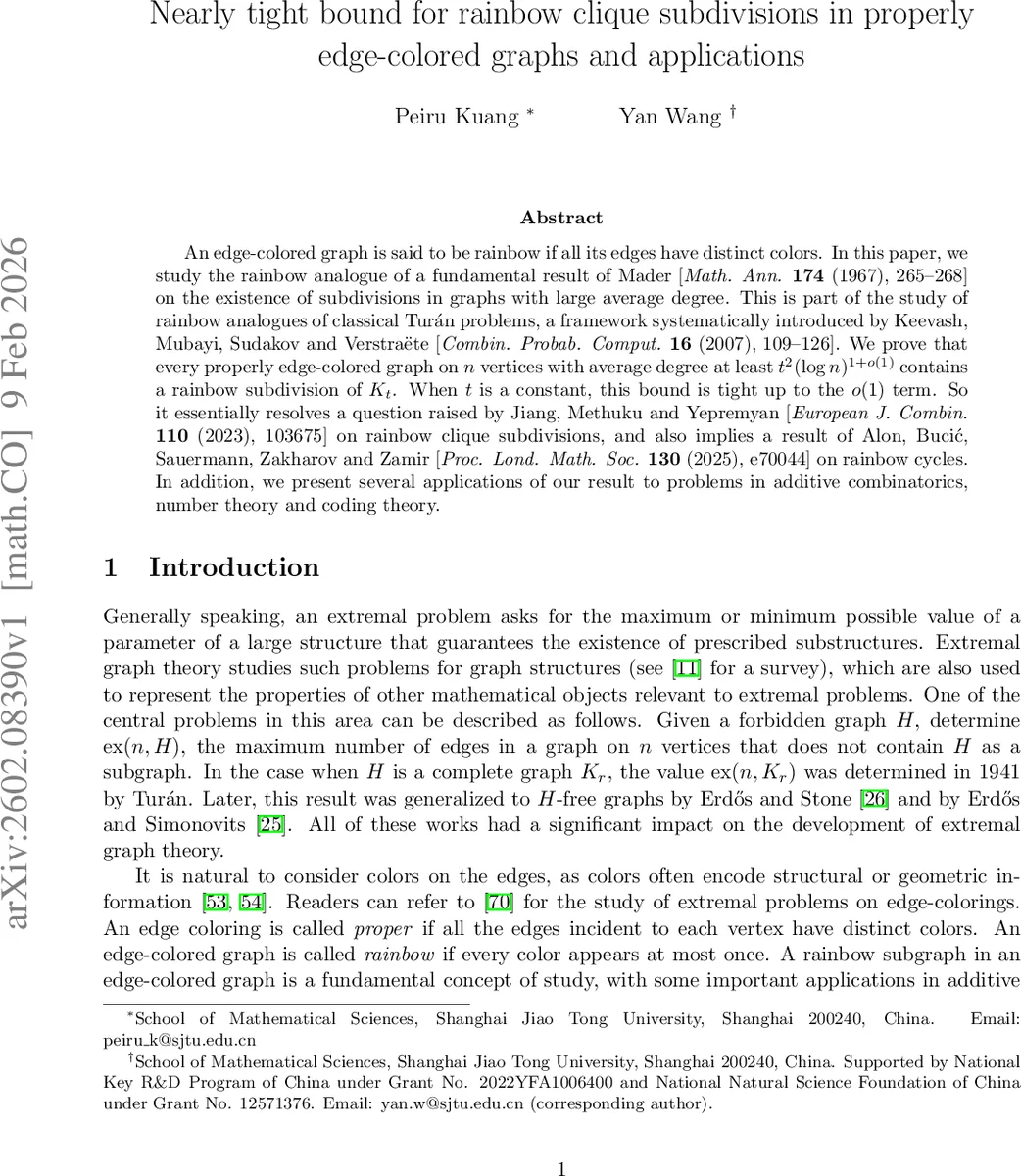 Nearly tight bound for rainbow clique subdivisions in properly edge-colored graphs and applications