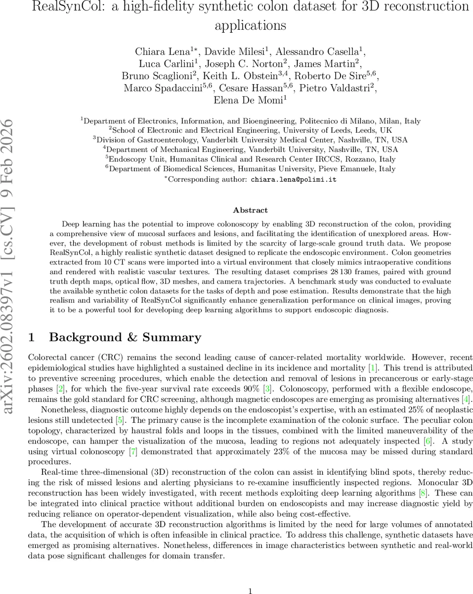 RealSynCol: a high-fidelity synthetic colon dataset for 3D reconstruction applications