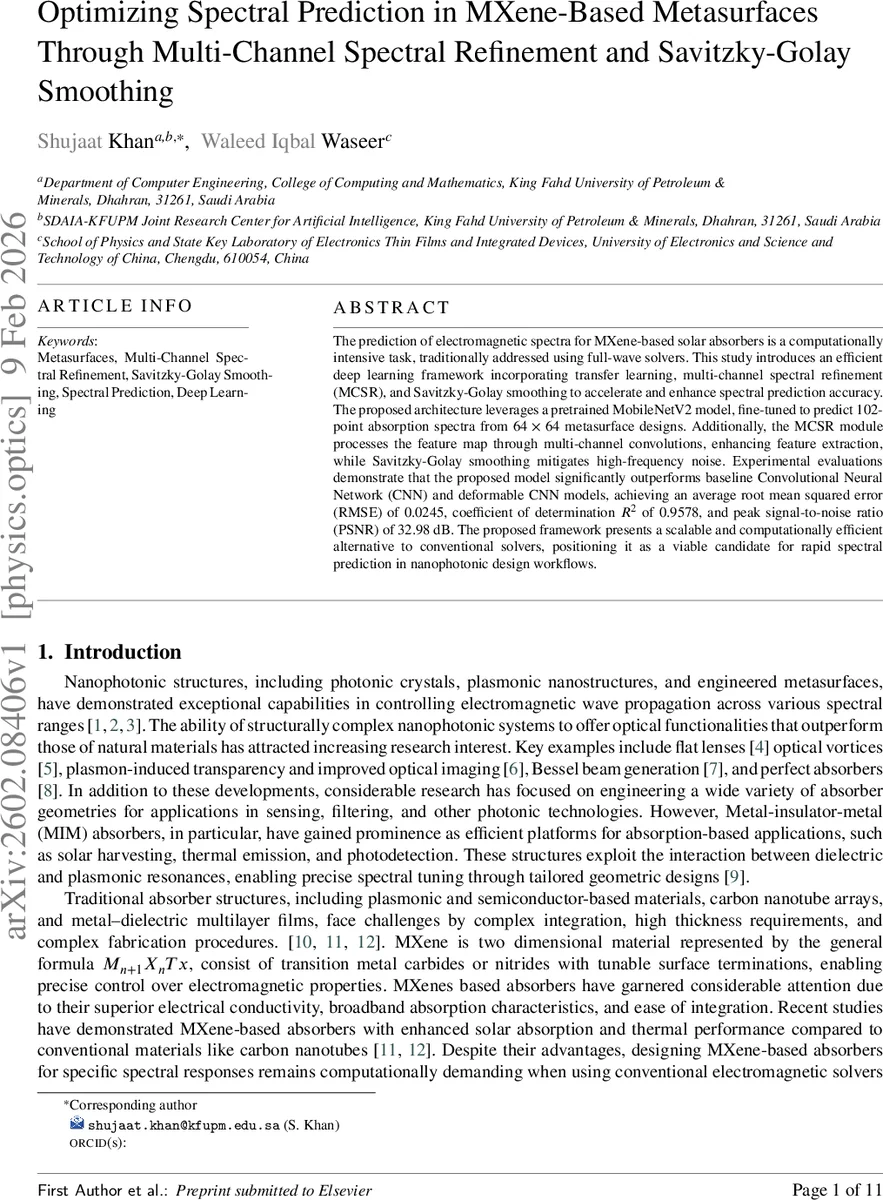 Optimizing Spectral Prediction in MXene-Based Metasurfaces Through Multi-Channel Spectral Refinement and Savitzky-Golay Smoothing