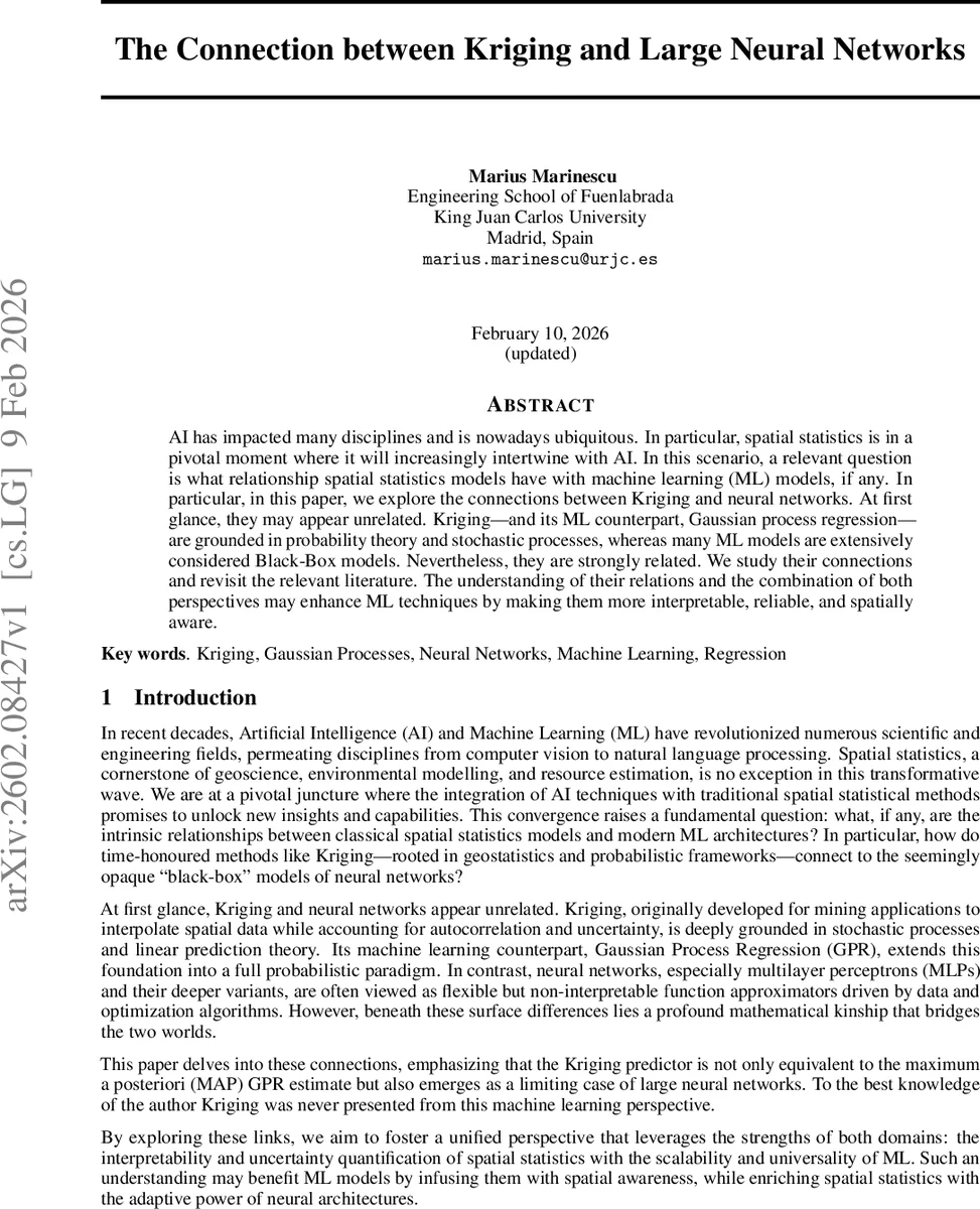 The Connection between Kriging and Large Neural Networks