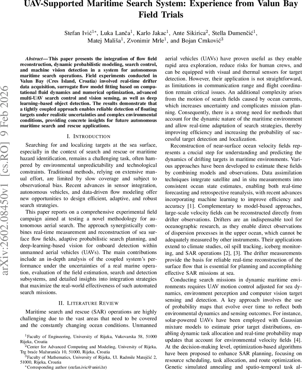 UAV-Supported Maritime Search System: Experience from Valun Bay Field Trials