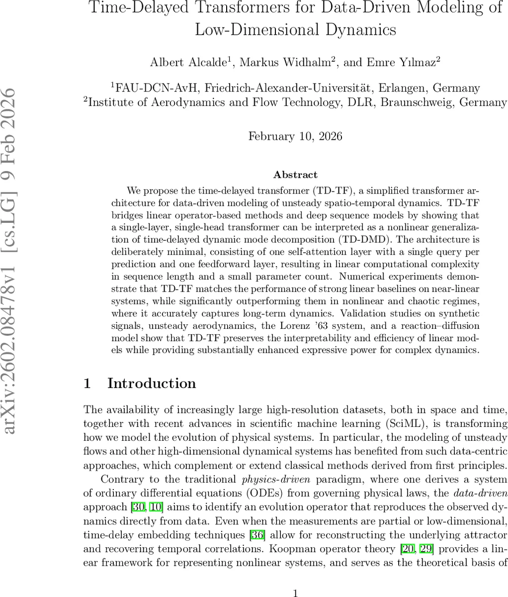 Time-Delayed Transformers for Data-Driven Modeling of Low-Dimensional Dynamics