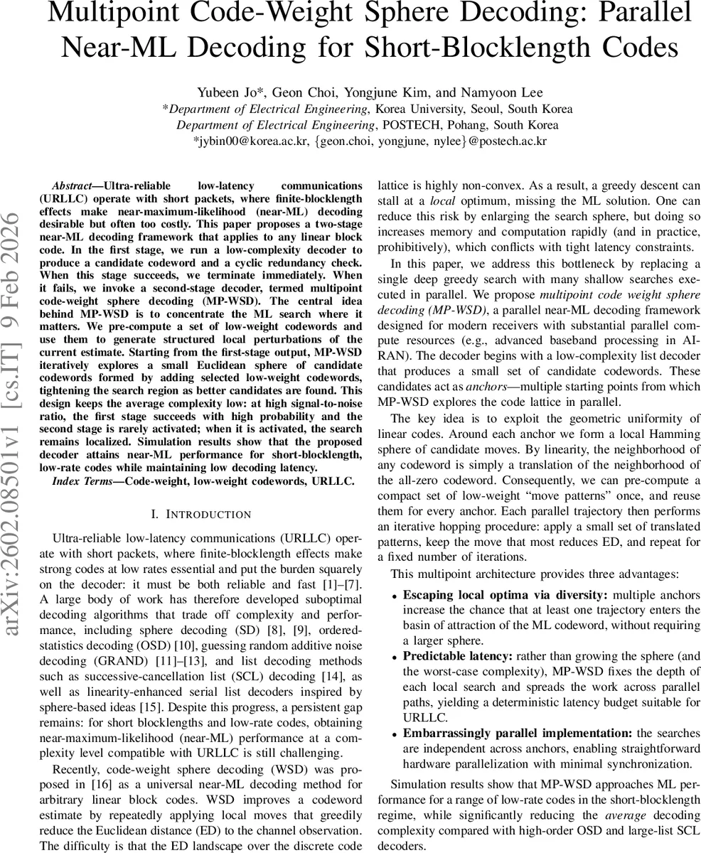 Multipoint Code-Weight Sphere Decoding: Parallel Near-ML Decoding for Short-Blocklength Codes