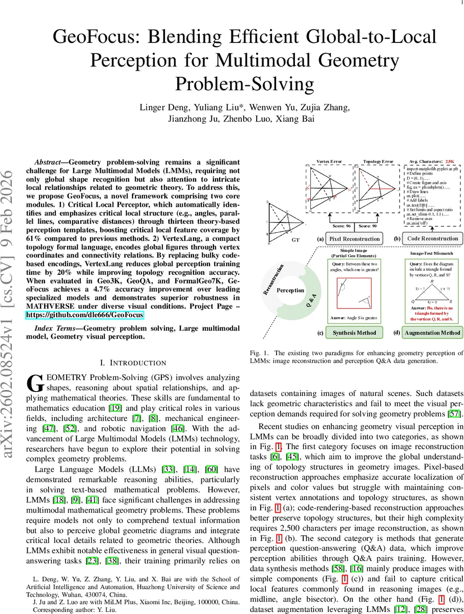 GeoFocus: Blending Efficient Global-to-Local Perception for Multimodal Geometry Problem-Solving