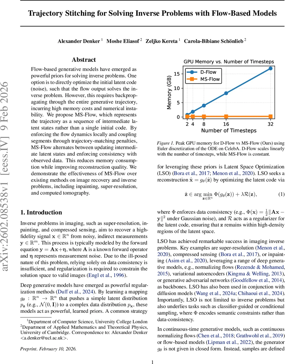 Trajectory Stitching for Solving Inverse Problems with Flow-Based Models