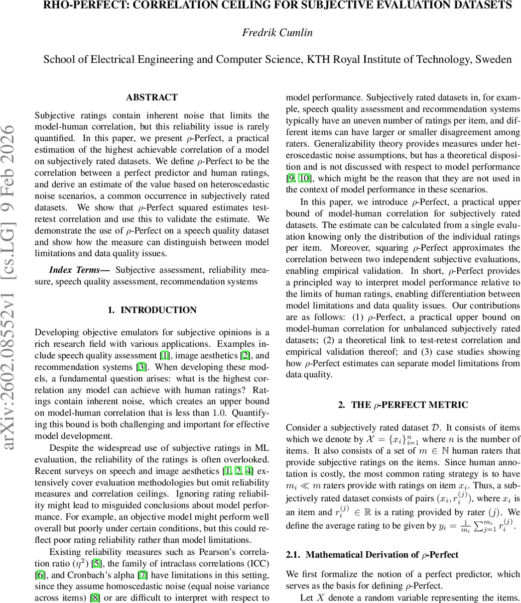 Rho-Perfect: Correlation Ceiling For Subjective Evaluation Datasets