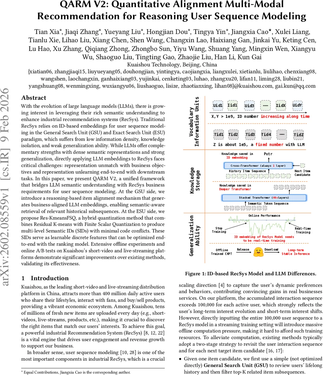 QARM V2: Quantitative Alignment Multi-Modal Recommendation for Reasoning User Sequence Modeling