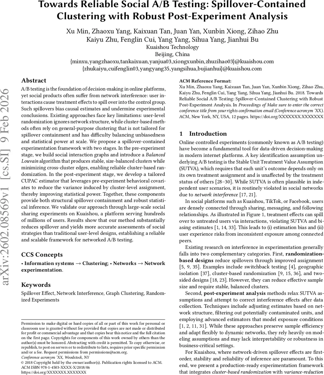Towards Reliable Social A/B Testing: Spillover-Contained Clustering with Robust Post-Experiment Analysis