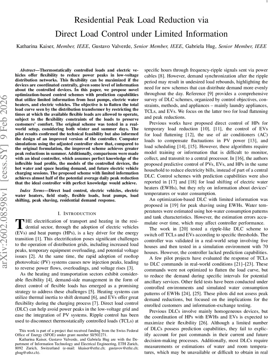 Residential Peak Load Reduction via Direct Load Control under Limited Information