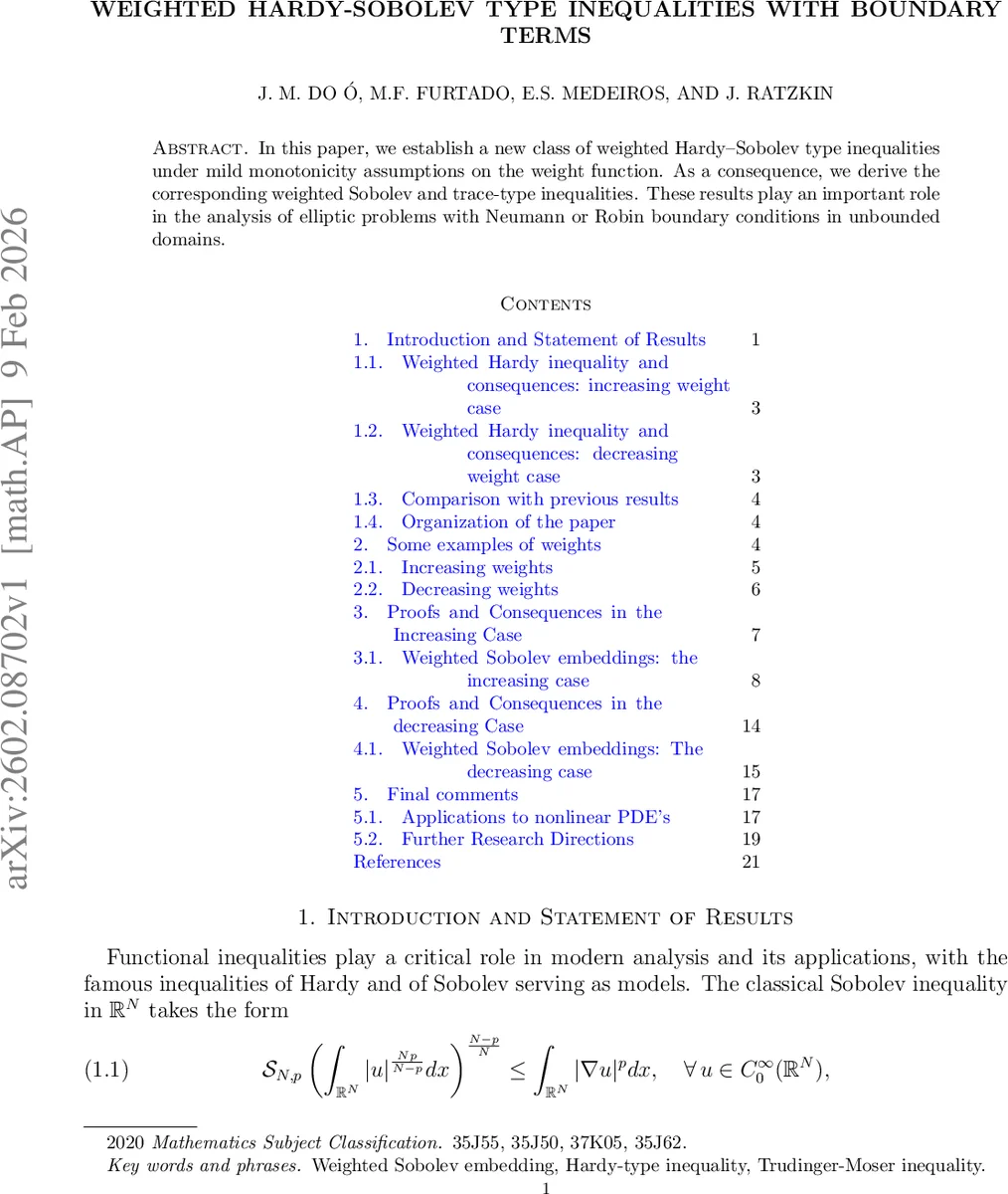 Weighted Hardy-Sobolev type inequalities with boundary terms