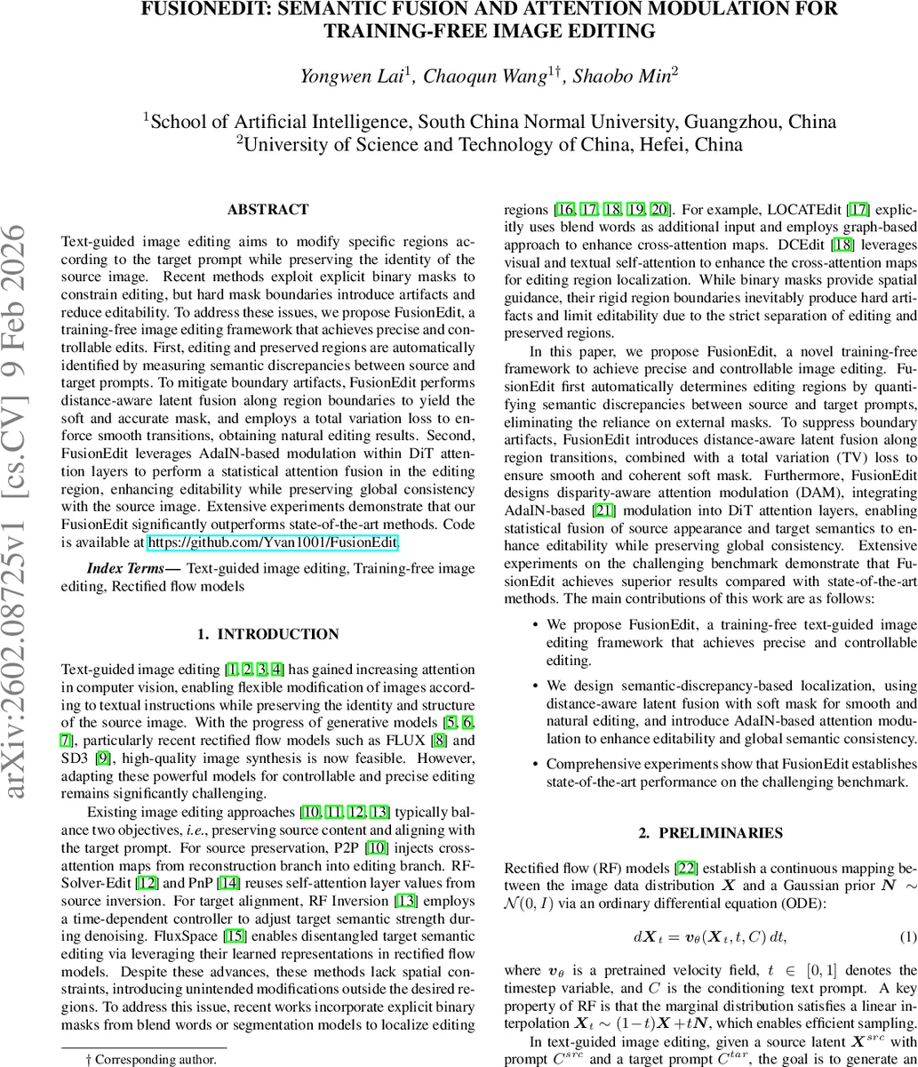 FusionEdit: Semantic Fusion and Attention Modulation for Training-Free Image Editing