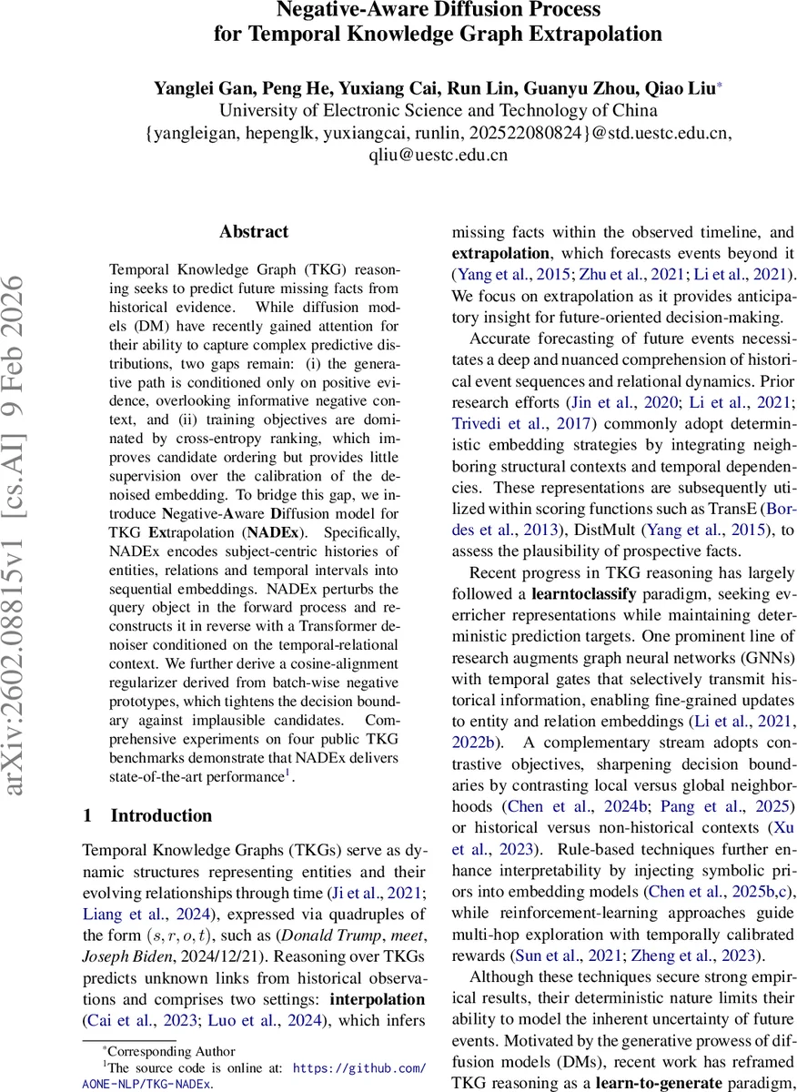 Negative-Aware Diffusion Process for Temporal Knowledge Graph Extrapolation